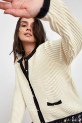 Leigha Beige Contrast knitted Cardigan