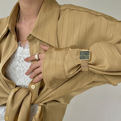 Satin Ballon Khaki Sleeve Blouse