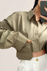 Dark Khaki Pocket Detail Cropped Shirt