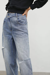 Ripped Slouchy Wide-Leg Mom Jeans