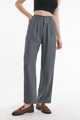 Dim Grey Half Elastic Pleat Detail Wide Leg Suit Pants