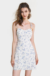 Ivory Floral Print Tie Strap Smocked Detail Mini Dress