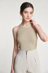 Tan Halterneck Knitted Longline Tank Top