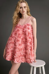 Pink Floral Embroidery Appliqué Sleeveless Mini Dress