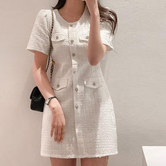 Crewneck Tweed White Mini Dress