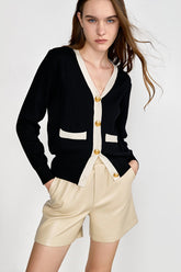 Lealia Black Contrast Knitted Cardigan