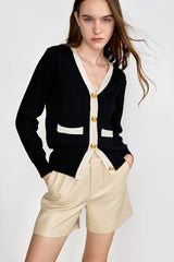 Lealia Black Contrast Knitted Cardigan