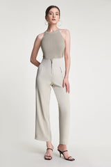 Tan Zip Front Straight Leg Tailored Pants