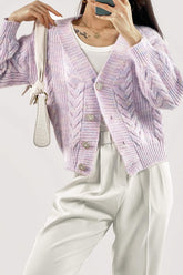 Plum V-Neck Long Sleeve Cardigan