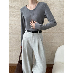 Simple Goose Egg Collar Slim Shoulder T-shirt Bottoming Shirt