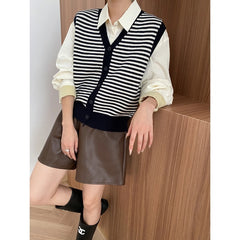 Vintage Striped Contrasting Knitted Cardigan Vest