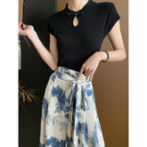 Short sleeve of hollow semi-high neck sweater