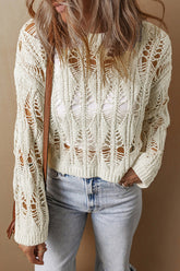 See It Through Hollow-Out Long Sleeve Knit Top