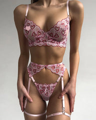 Open Cup Lingerie Set �Embroidery Temptation 4-Piece Set