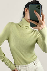 Light Green Basic Wool-Blend Turtleneck Sweater