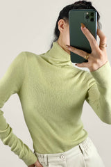 Light Green Basic Wool-Blend Turtleneck Sweater