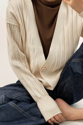 Old Lace Plunge V-Neck Ribbed Knit Cardigan