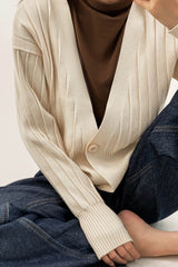 Old Lace Plunge V-Neck Ribbed Knit Cardigan