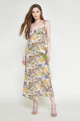 Multicolor Floral Print Tie Strap Wrap Midi Dress