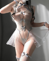 Sheer Cutout Spaghetti Strap Princess Tulle Bodysuit