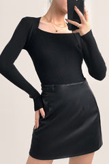 Black Ribbed Knit Square Neck Sweater