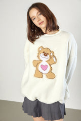 Miah Ivory Cartoon Pattern Teddy Sweatshirt