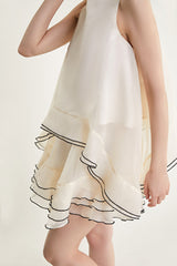 Ivory Contrast Trim Cold Shoulder Top & Mini Skirt Two-Piece Set