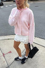 Attractively Cozy Soft Striped Knit Cardigan - Light Pink