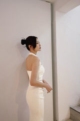 White Halter Bodycon Midi Dress