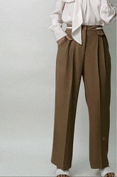 Dark Khaki Contrast Strap Detail Wide Leg Work Pants