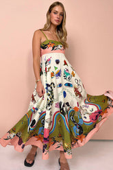 Share Your Happiness Print Maxi Dress - Olive&Pink