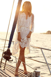 Lace Embroidered Tie-waist Midi Dress