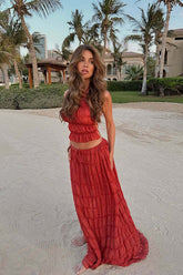 Reinette Bohemian Ruffled Brick Red Set