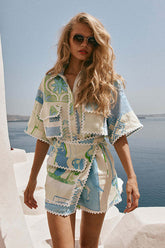 Island Style Wave Print Short Sleeve Suit