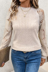 Perfect Mix Heather Beige Sheer Sleeve Sweater Top