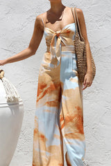 From Sunrise Print Tie-Front Jumpsuit