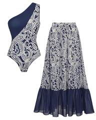 Blue Paisley Print Swimsuit Set