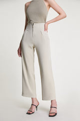 Tan Zip Front Straight Leg Tailored Pants