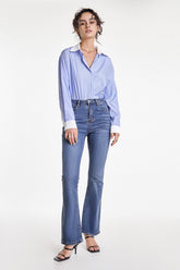 Cornflower Blue Contrast Striped Longline Shirt