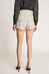 Ivory Tweed High Rise Button Detail Asymmetric Shorts