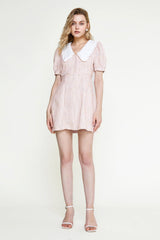 Pink Statement Collar Buttoned Mini Dress
