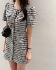 Crewneck Tweed Grey Mini Dress