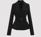 Contrast-Stitch Belted Casual Blazer
