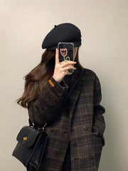Wool-blend Gingham Loose Coat