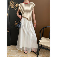 French Layered Striped Small Fly Sleeve Crew Neck Knitted Sweater T-Shirt