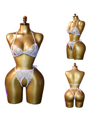 Open Crotch Three-point Two-piece Lace Underwear Women's Passion Thong