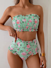 Bandeau Bikini Set Printed Off Shoulder Swimsuit Tummy Control Two Piece Bathing Suit for