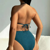 Bandeau Monokini Hollow Out Halter Neck One-Piece Bikini Swimsuit for Pool Tight Solid
