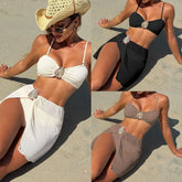 Trio Micro Bikini Set Ruffle Cover Up & Adjustable Triangle Top 3-Piece Swimwear See Through