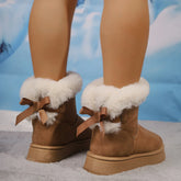 Classic Retro Winter Bow Hair Mouth Plus Pile Thick Cotton Boots